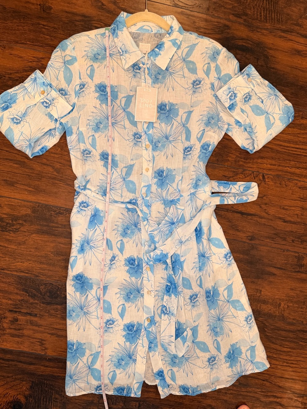 🆕120% Lino Floral Linen Belted Shirtdress - Picture 14 of 15